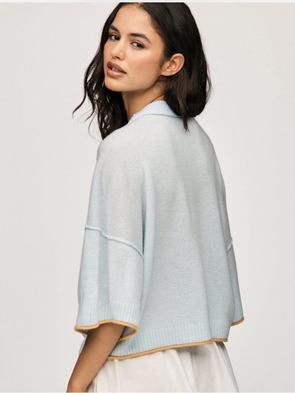 Anthropologie Goldie Crew-Neck Cashmere Sweater Short Sleeve Top Blue XS